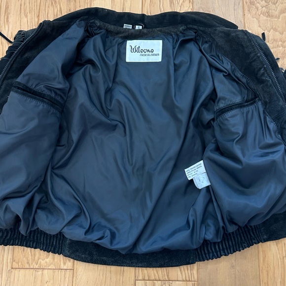 Wilson’s Vintage Fringe Bomber Jacket Small Black Suede Zipper Front - Picture 9 of 11